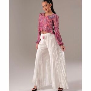 Karma Highway White Cotton Super Wide Leg Pants
